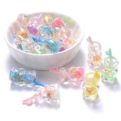 10Pcs Animal Shaped Bear Resin Charms Ice Cream Tea Drinks Glass Bottle Pendant for Jewelry Making Earrings Bracelet Accessories