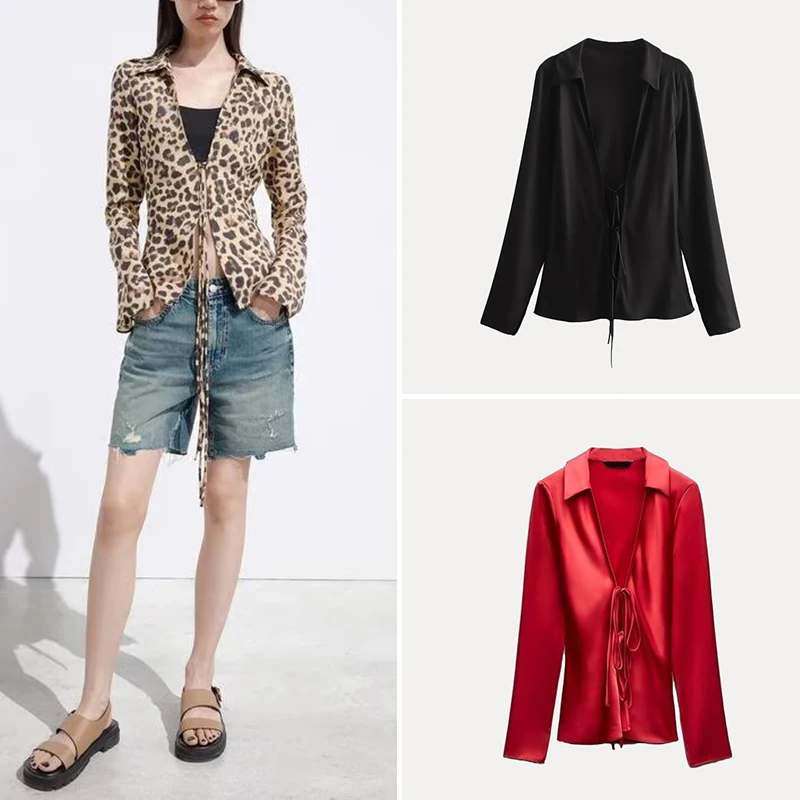 

Z Women's Faion irt Knot Design Summer 2025 Commute Sle Loose Fit Long Sve Collar Polyester Fiber