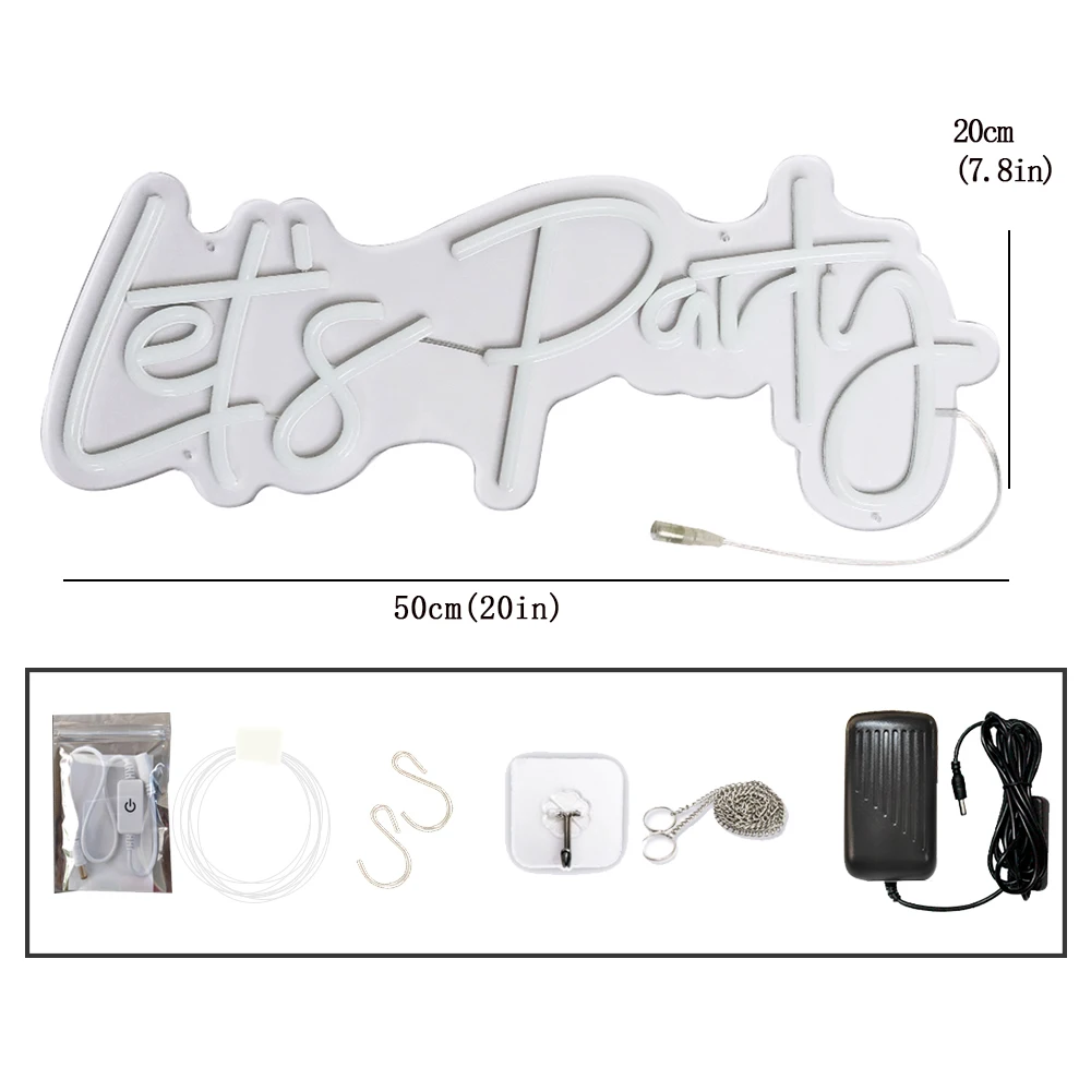 20 Inch Let's Party Neon Sign Cool White Background Party Lights for Event Atmosphere Decoration