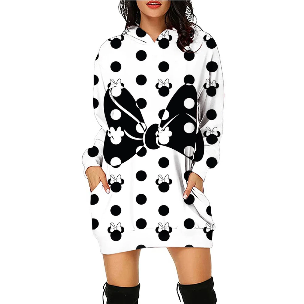 

2024 Disney New Mickey Mouse Hoodie Dress Sweater Fashion Disney Dress Sweatshirt Dress 3d Allover Printed Hoodie for Women