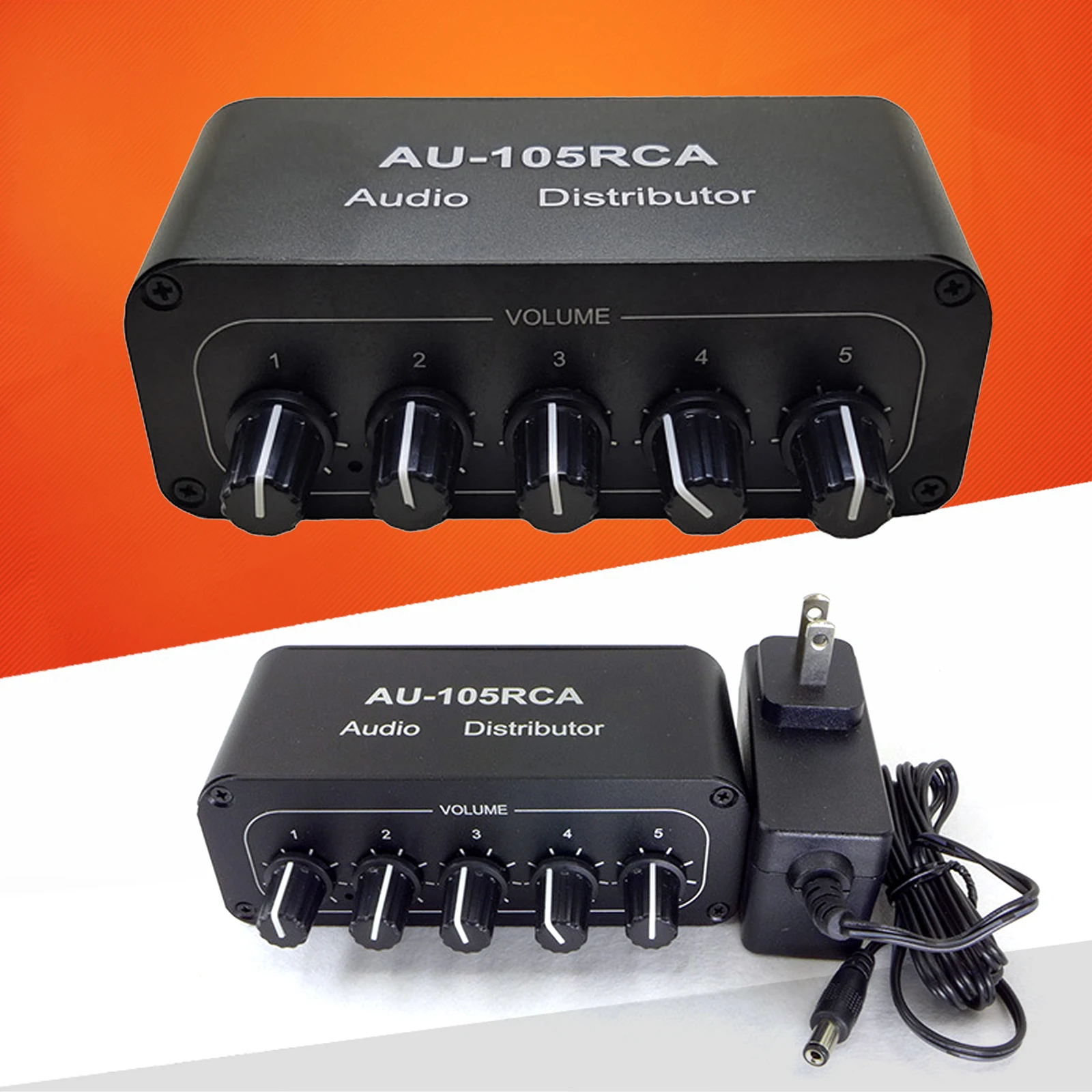 

1-IN-5-OUT HiFi Stereo RCA Audio Splitter / Selector Tone Controller Portable Audio Switcher Box Mini Distributor US UK EU Plug