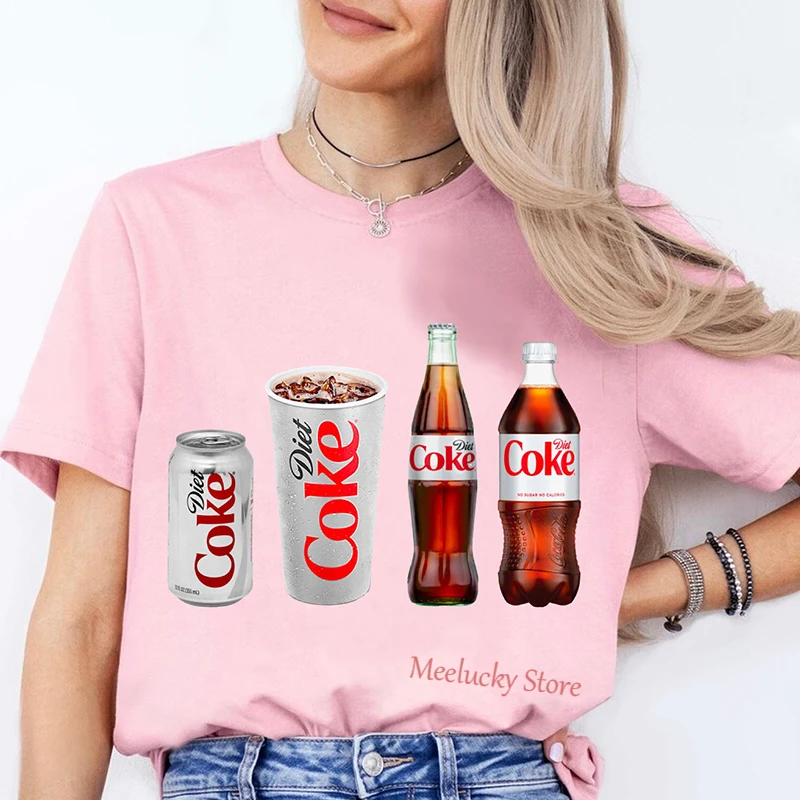 Diet Coke print pattern 2024 Summer Fun Top Refreshing Casual Women\'s T-shirt pure cotton clothing