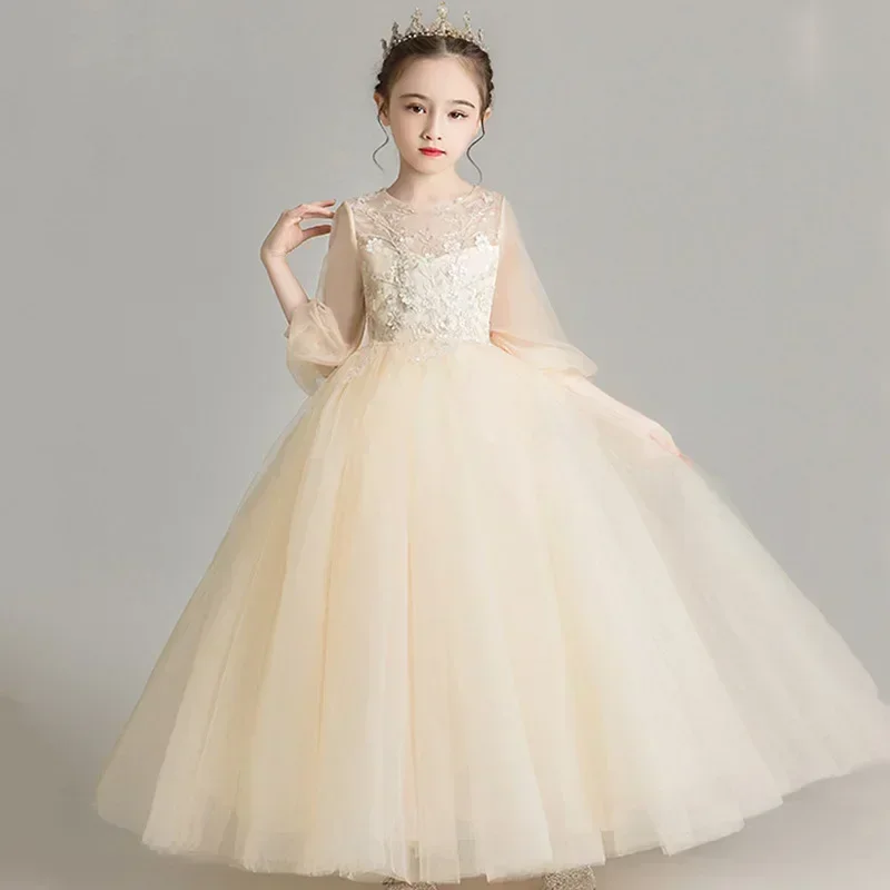 Blumenjunge Prinzessin Kinder 2024 Western-Hochzeitskleid Flauschige Gaze Blumenjunge Walk Host Klavier Performance Kleid