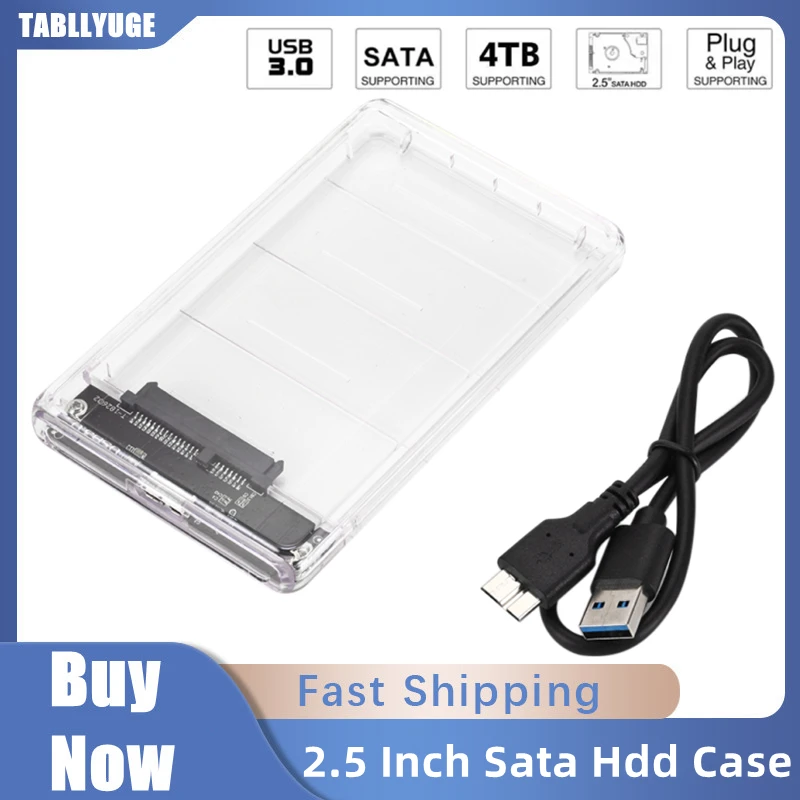 

2.5 Inch HDD SSD Case SATA to USB 3.0 5Gbps Tool-Free Transparent External Hard Drive Enclosure Support UASP SATA for Laptop PC