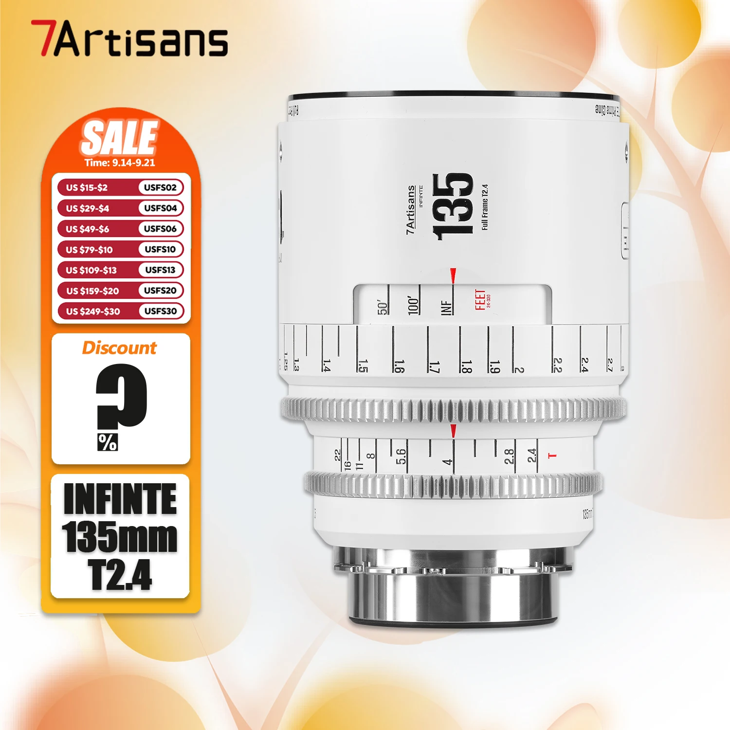 

7artisans MF Full Frame 135mm T2.4 INFINTE Cine lens for Camera Landscape Photography with Canon EF PL Mount