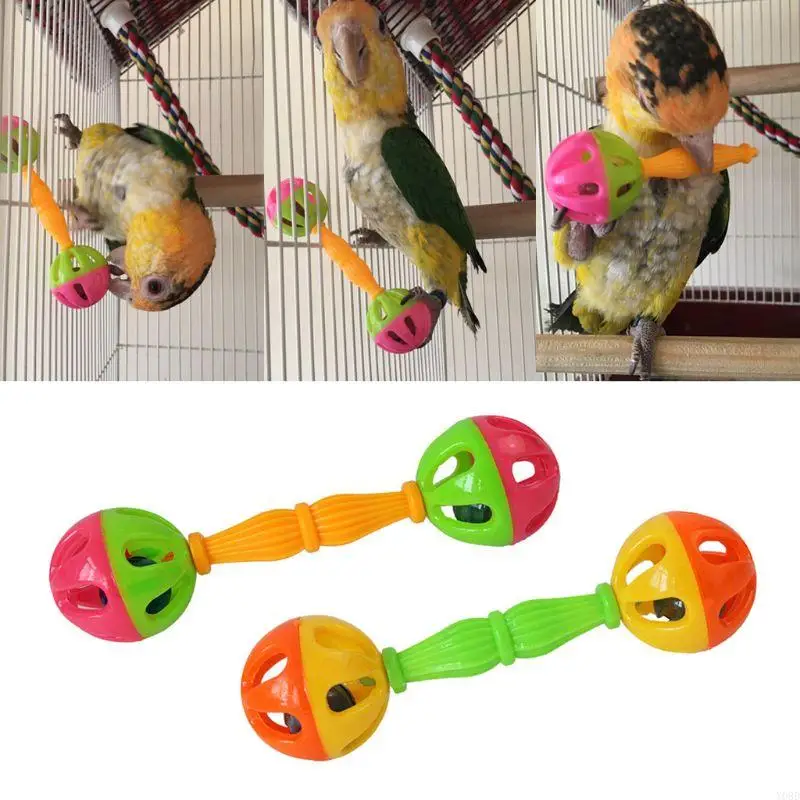 Y08d 2 pcs juguetes para loros mascota bola colorida interactiva con campanas para aves medianas