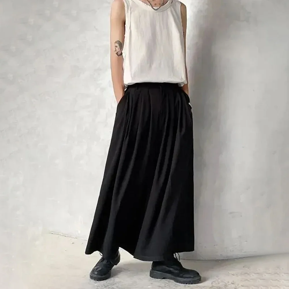 Y2K Gothic Single Button Culottes Genderless Daily Loose Streetwear Fashion Japanese Loose Dark Style Wide Leg Pants Unisex