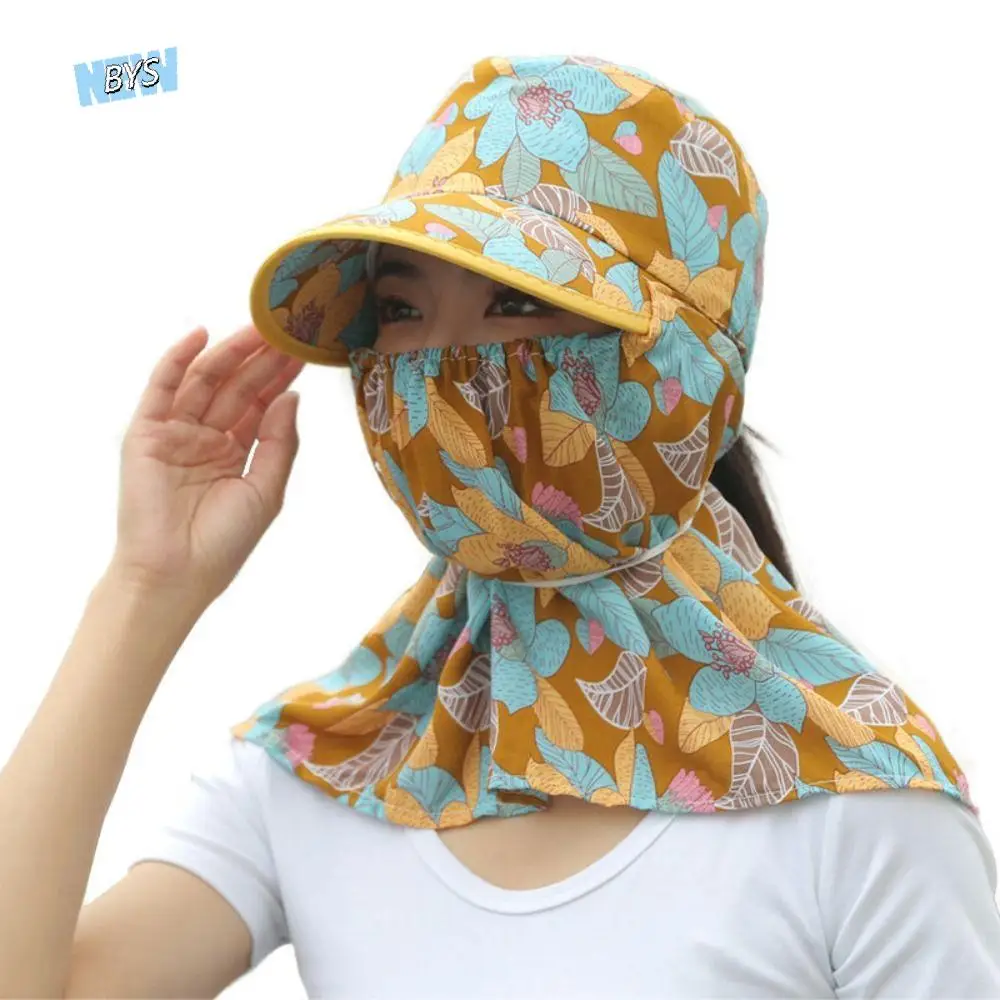 

Floral Women Sun Hat Sun Protection Neckline Mask Sunscreen Bucket Hat Riding Hat Climbing Cap Tea Picking Hat Climbing