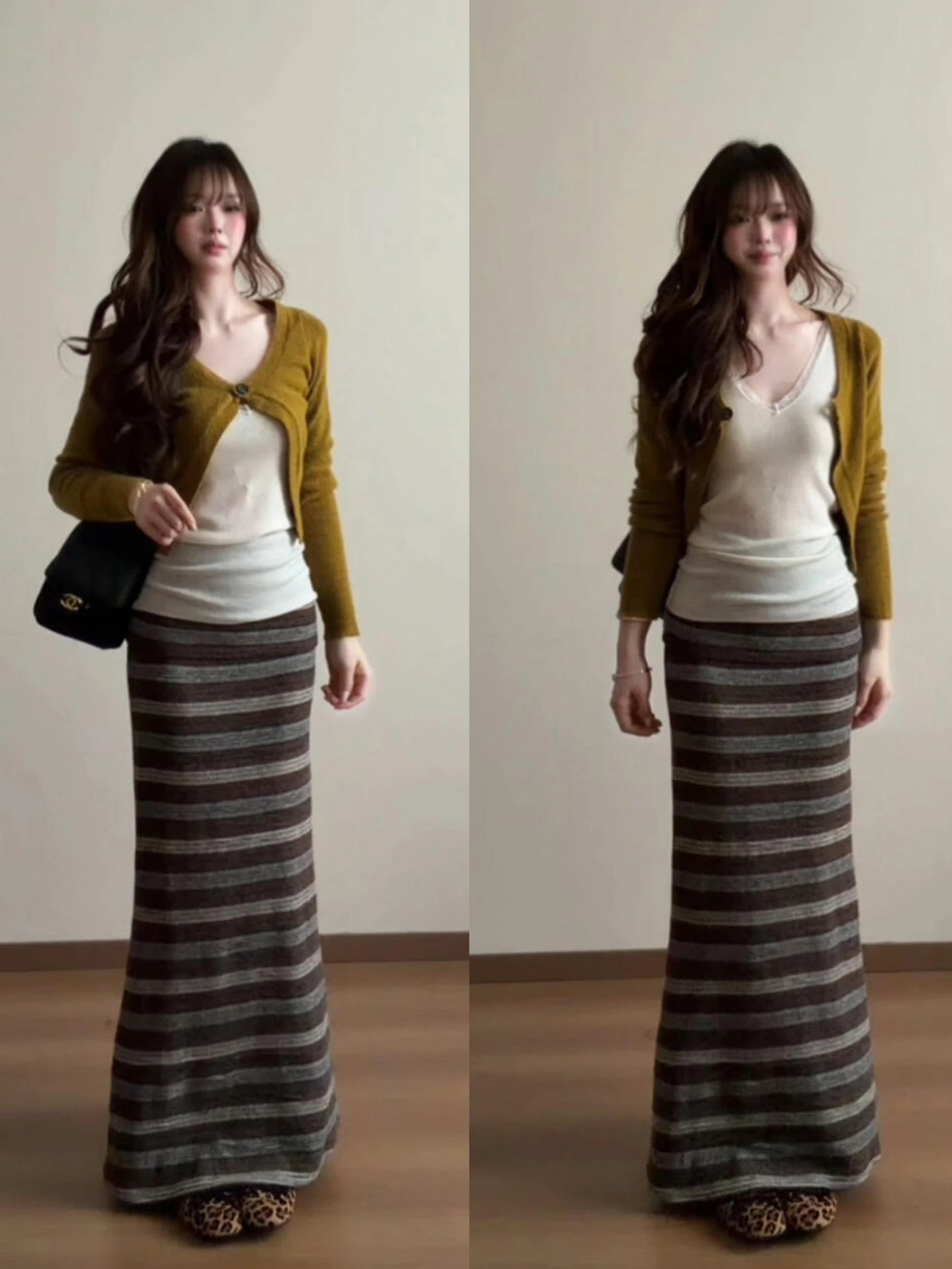 

Korean Design Sense Set Dr Women's Spring New High-End Aosphere Whole Set OOTD Matching Sweet Sle Midi Skirt