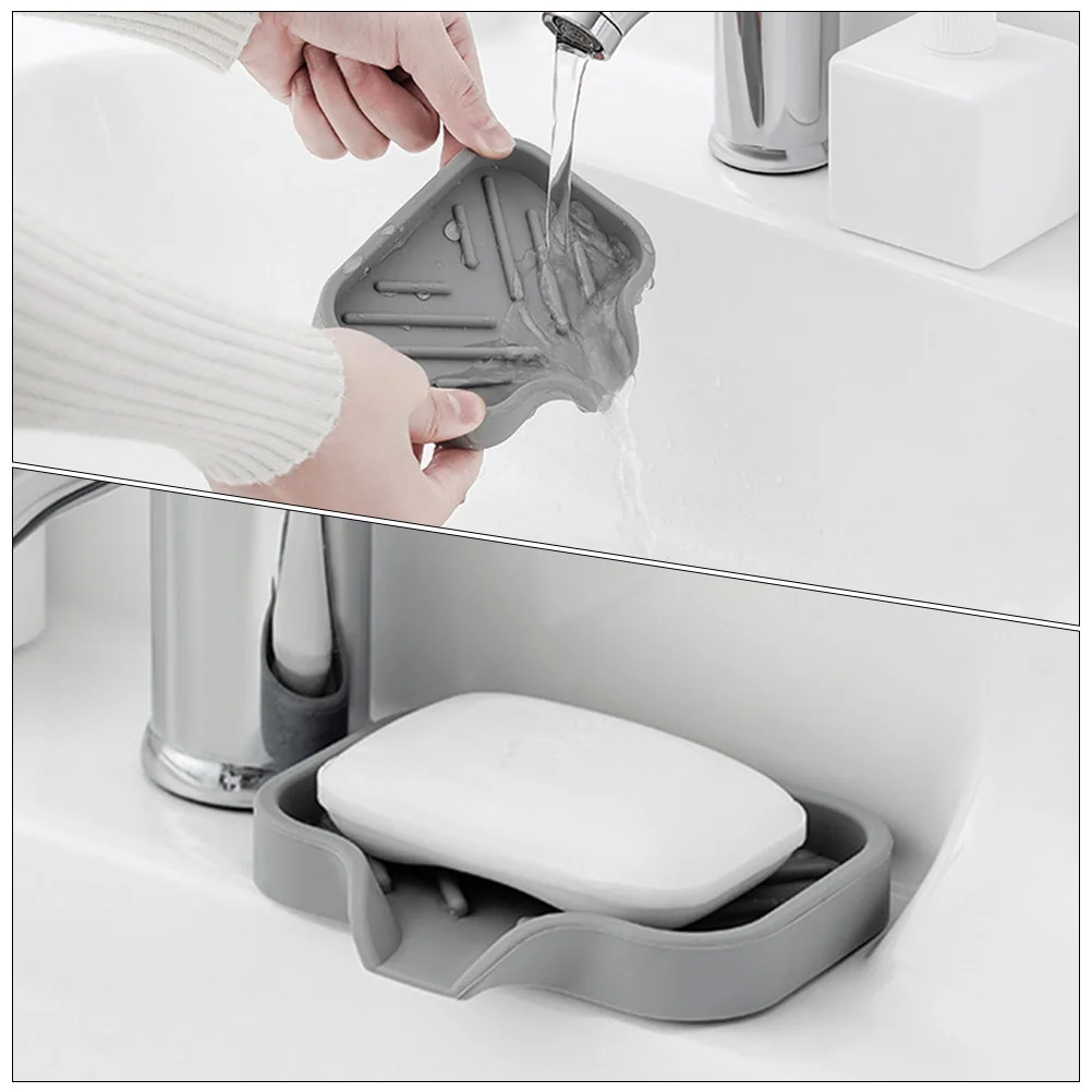 

2pcs Silicone Dishes Anti-Slip Raised Stripes Bar Holders Waterfall Drain Design Compact Lightweight Travel Shower Bathroom Dish