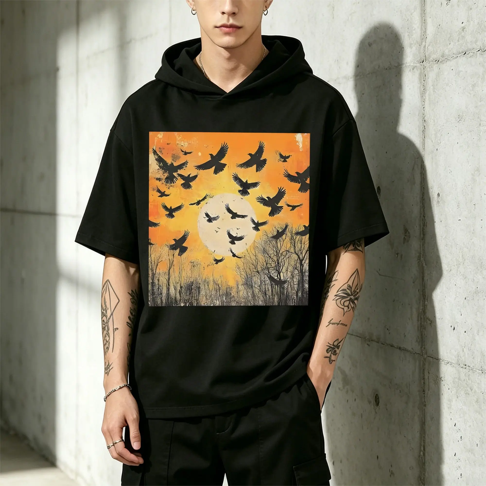 Renfashion Men's Loose Patterned Swift Moonlight Forest T-Shirt with Tailored Fit