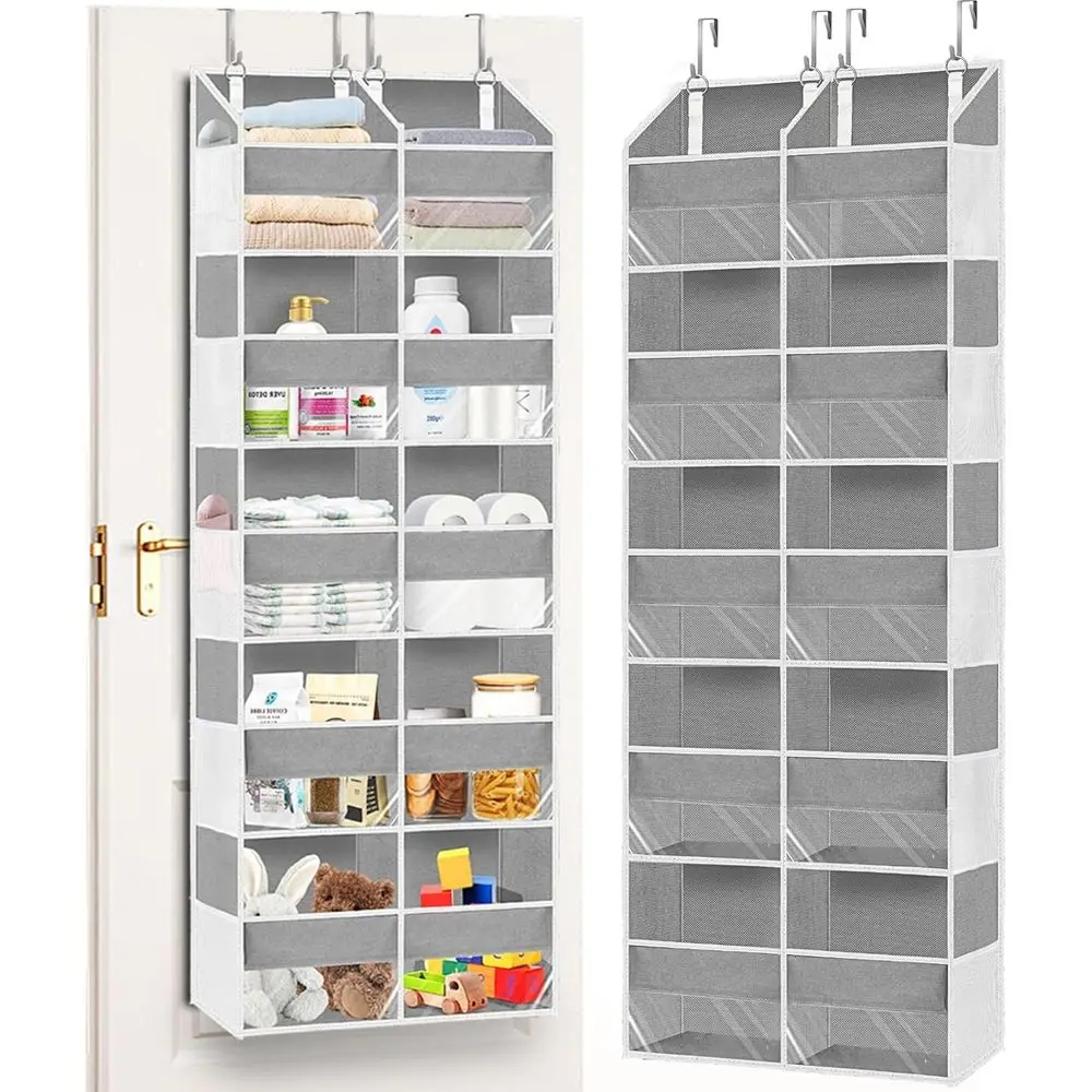 5-Tier Large Door Storage Organizer with 10 Front & 10 Mesh Pockets, 80lb Capacity, Light Grey, Ideal for Kids' Toys, Shoes, Dia