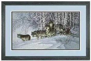 Amishop Top Quality Gold Collection Counted Cross Stitch Kit Winter's Lace Wolf Pack In Winter Snow Wolves Dim 35009