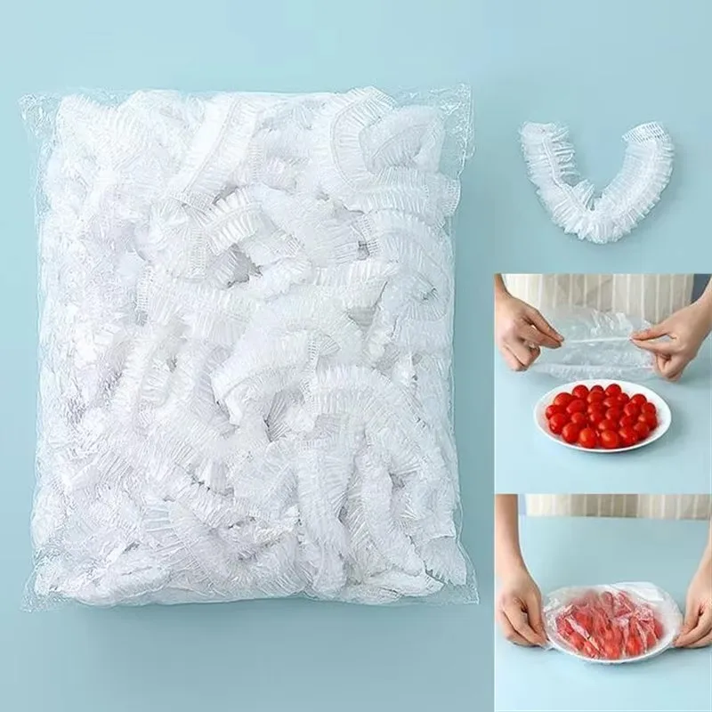 500/50 Pcs Disposable Food Cover Food Grade Fruit Vegetable Storage Bag Elastic Plastic Bag Bowl Cup Kitchen Fresh Keeping Bag