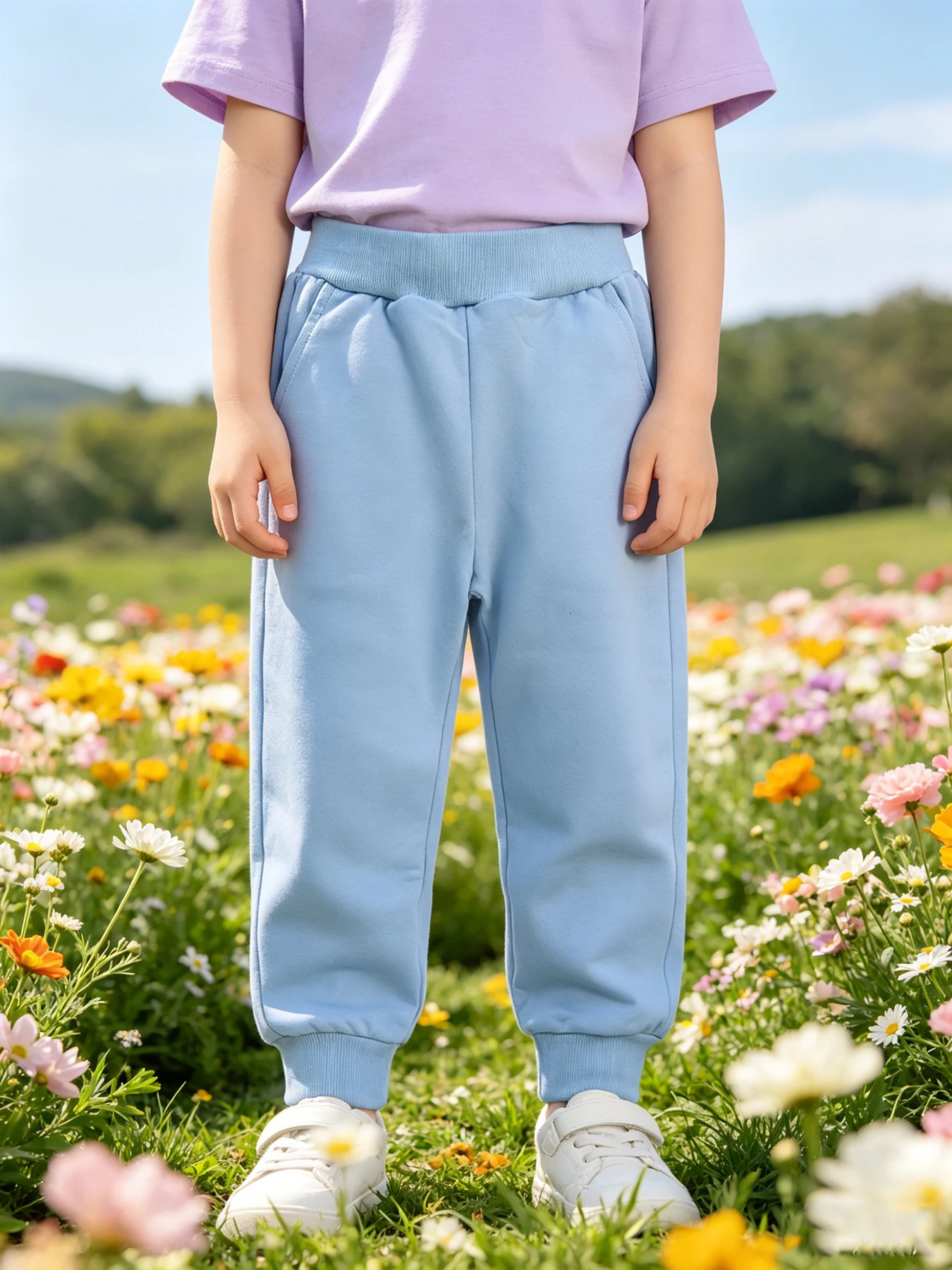 Kids Light Blue Jogger Pants, Elastic Waist Soft Sweatpants,Casual Sports Trousers for Boys Girls,Daily Wear & Outdoor Activitie