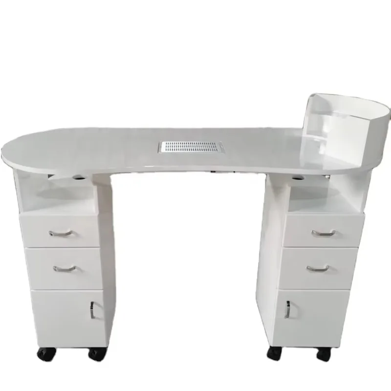 2024 Hot Sale Luxury Modern Acrylic Cheap Glass Top Spa White Nail Table with Fan Salon Nail Equipment