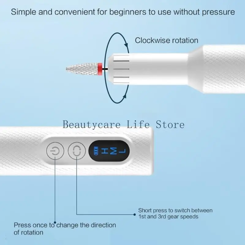 652C Cordless Electric Nail Drill Professional Rechargeable Nail File Machine Sanding for Gel Nails Manicure Polishing