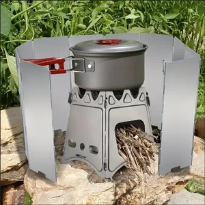 Dobrável Alumínio Liga Fogão Pára-brisas, pára-brisas ultraleve, adequado para acampamento ao ar livre e piquenique, 8 placas, 10 placas 8 principais vendas quebra vento fogão - №2