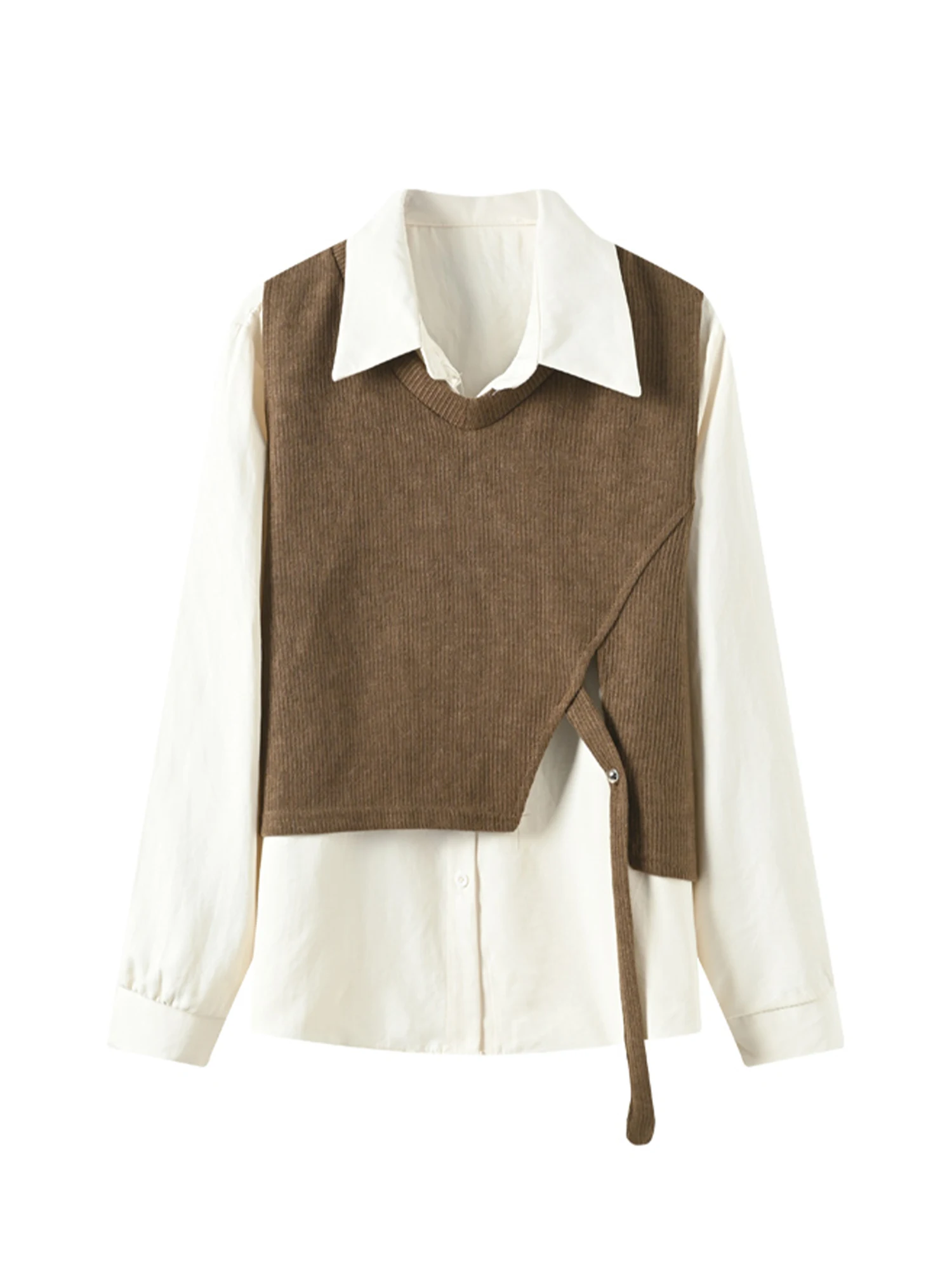 

Женские коричневые рубашки поло с воротником-поло, блузки 90-х, эстетичная винтажная рубашка оверсайз с длинными рукавами 2000-х годов, женская одежда, весна-осень 2025