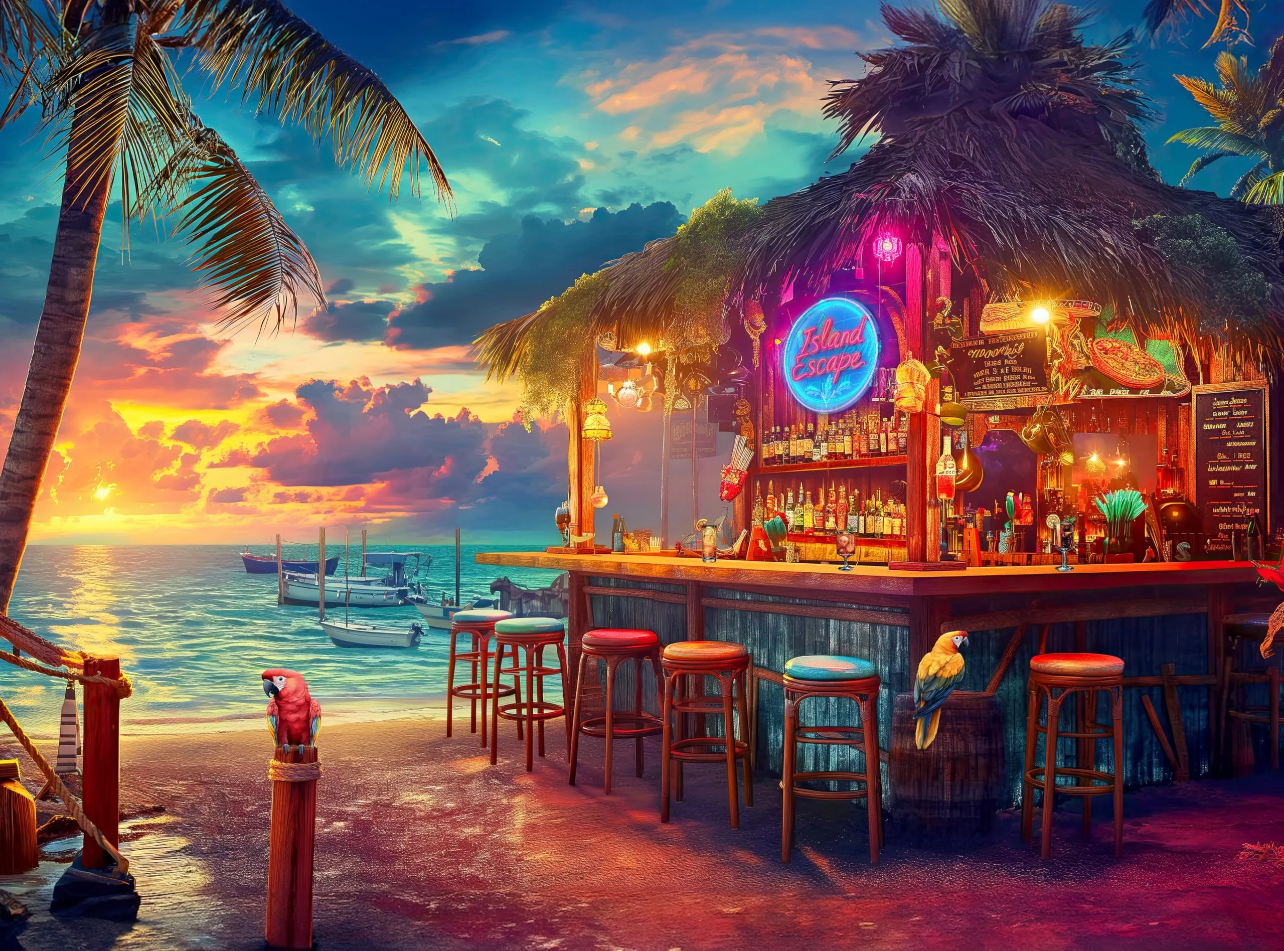 

A Bistro by the Sea Landscape 500/1000/1200/2000 PCS Jigsaw Puzzles Family Activity Games for Gameroom Bedroom Gifts