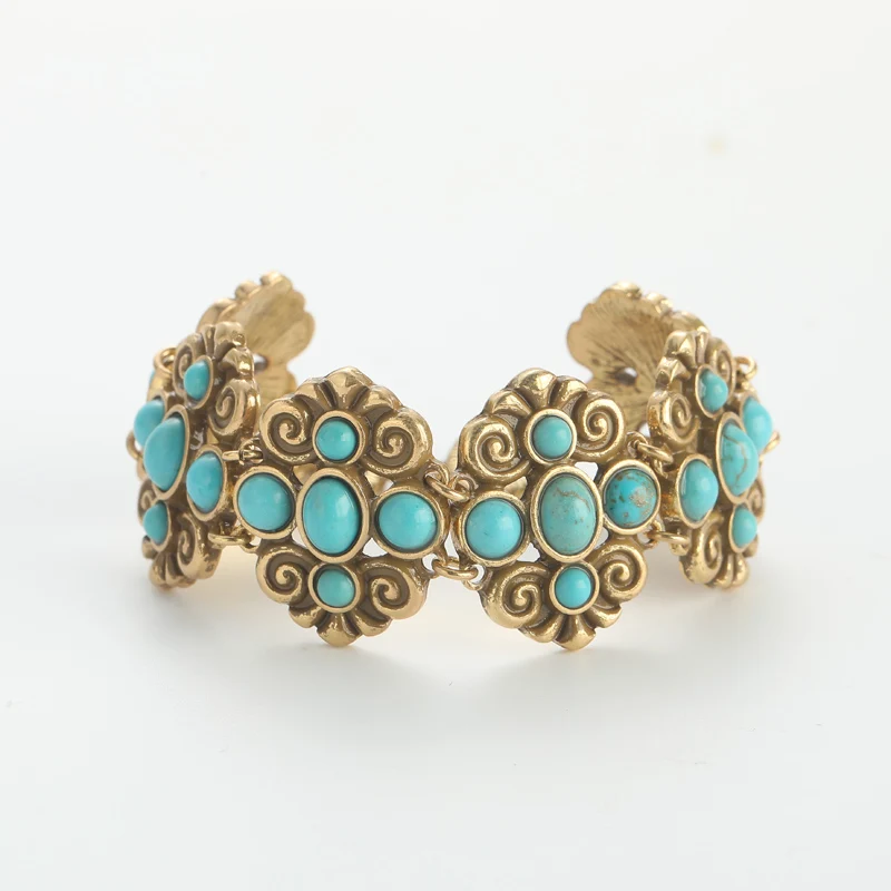 Bohemian Jewelry Vintage Turquoise Bracelets Woman Accessories Antique Gold Color Charms Natural Stone Chinese Style 2025 New