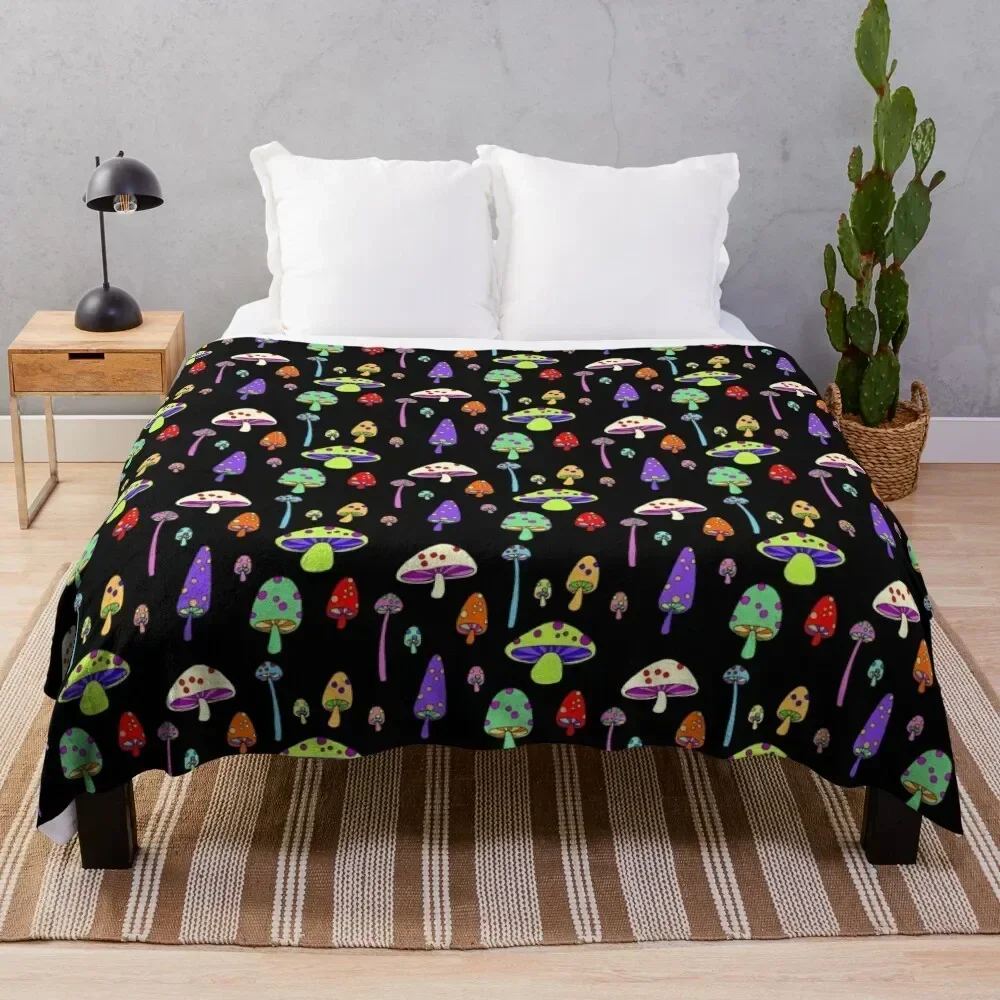

Technicolor Mushrooms Throw Blanket Cozy Light Blanket for Travel Camping Picnic