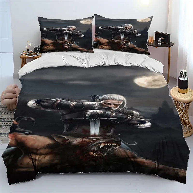 The Witcher 3 Bedding Set Anime Harajuku Printed Bedding Cartoon Duvet Cover Pillowcase Quilt Cover Set Oversized Bed Linen