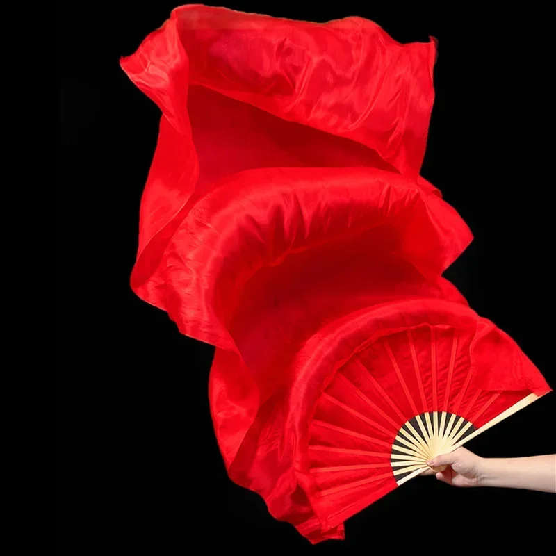 Handmade Red Color Bamboo Silk Fans For Women Belly Dancing Fans Dancer Practice Long Hand Fans Prop Costume Accessories