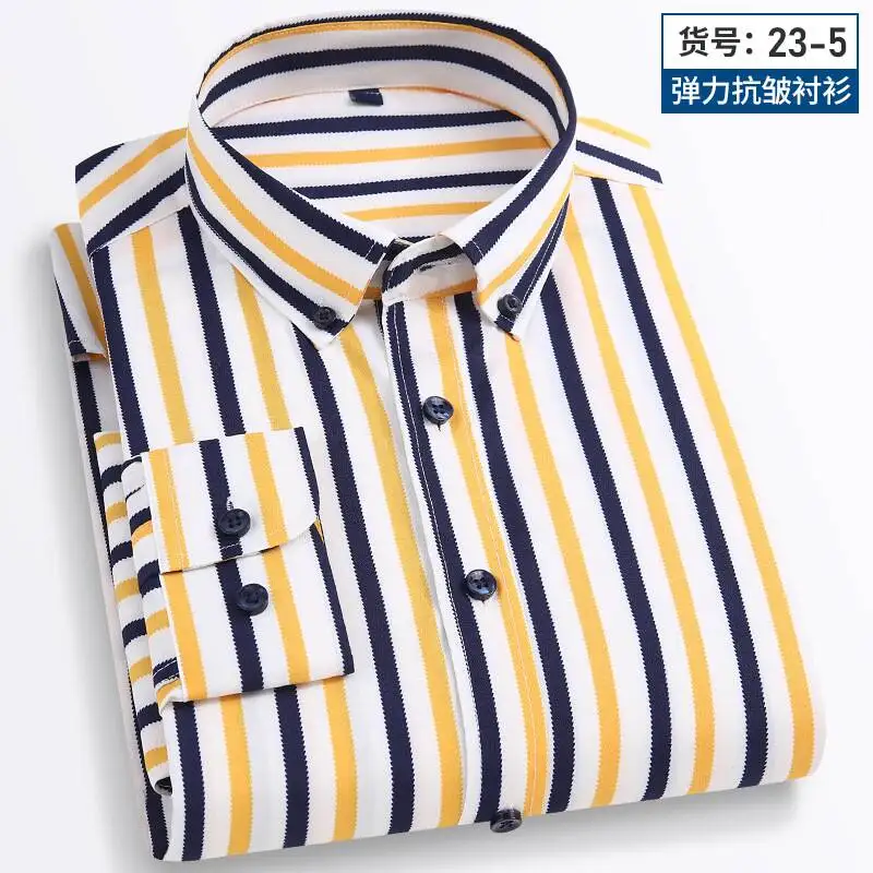 2024 New Fashion Men\'s Autumn Spring Random Plaid Shirt Long Sleeve Casual Business Button Up Dress Shirts Social Tops for Men