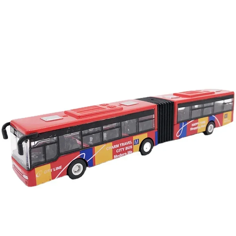 1/64 Mini Legering Bus Model Gesimuleerde Dubbele Sectie Bus Kinderen Speelgoed Kids Pull-Back Voertuig Inertie Auto Speelgoed Jongens verjaardagscadeautjes