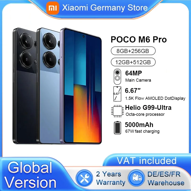 Versione globale POCO M6 Pro Smartphone NFC Helio G99-Ultra 120Hz flusso AMOLED schermo 64MP fotocamera 5000mAh batteria 67W ricarica rapida