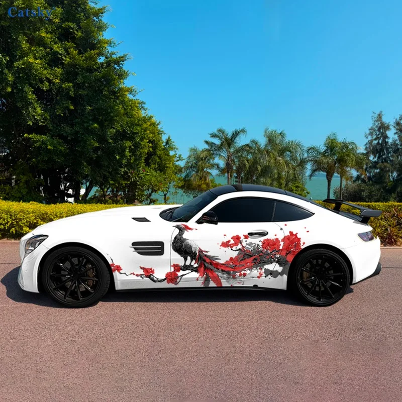 

Divine Bird Flower Branch Car Vinyl Wraps Decal Self-adhesive PVC Sticker Suitable for Trucks SUV Decor Auto Accessories Gift