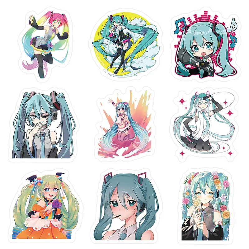 100PCS Hatsune Miku DIY Cartoon Stickers Phone Trunk Refrigerator Waterproof Anime Stickers Anime Figure Image Toys Sticker Gift