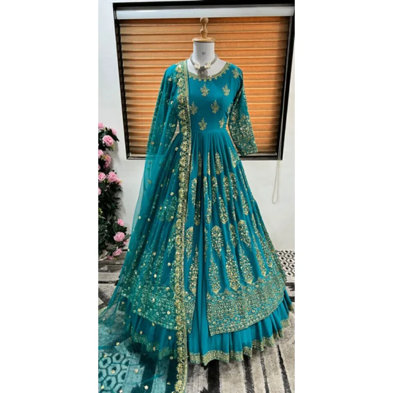 

Indowestern Long Top Chol Lehenga Rama Wedding Lengha Readymade Karti Suit