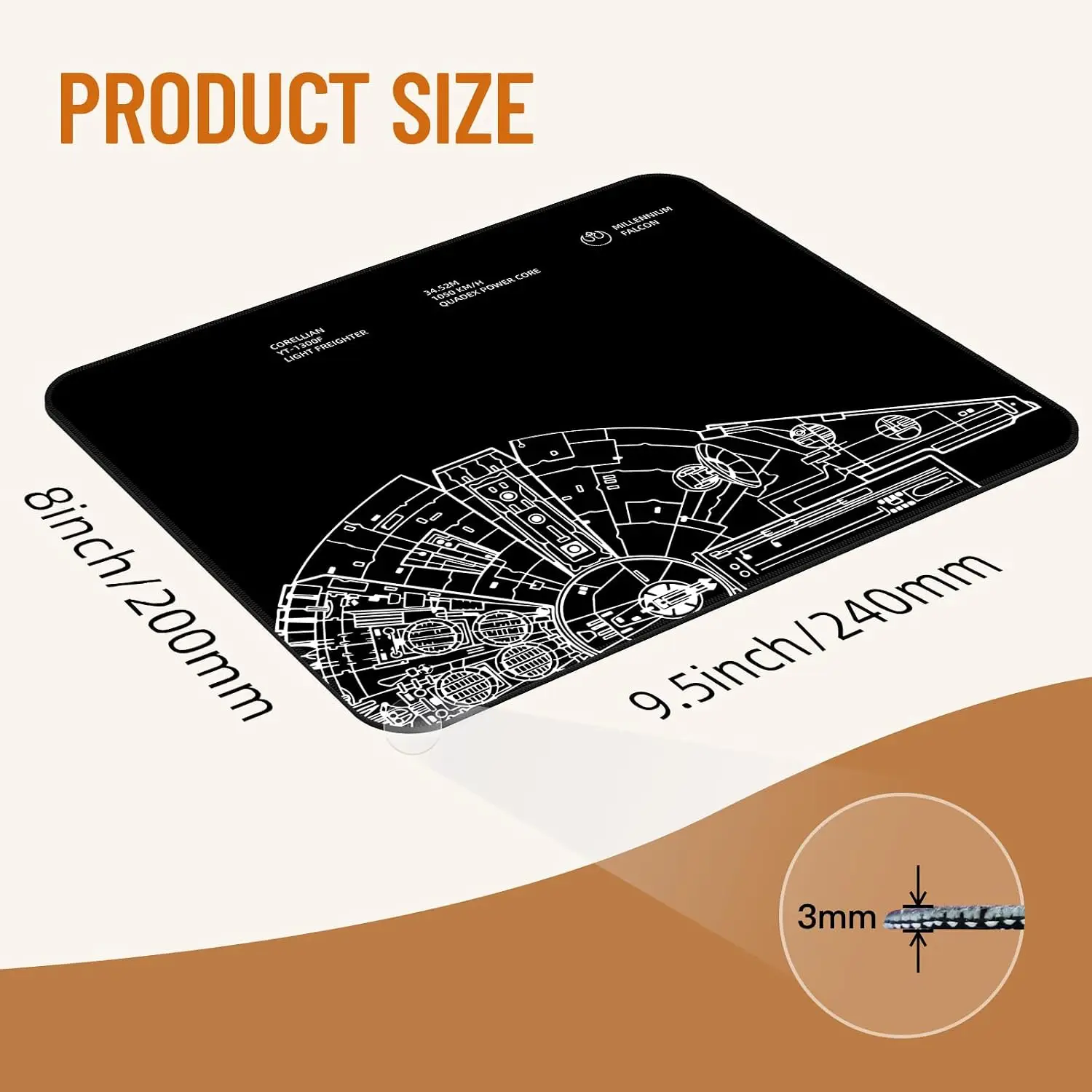 Moderate thickness Rectangular mouse pad cute kawaii cool mousepad kids boys men black