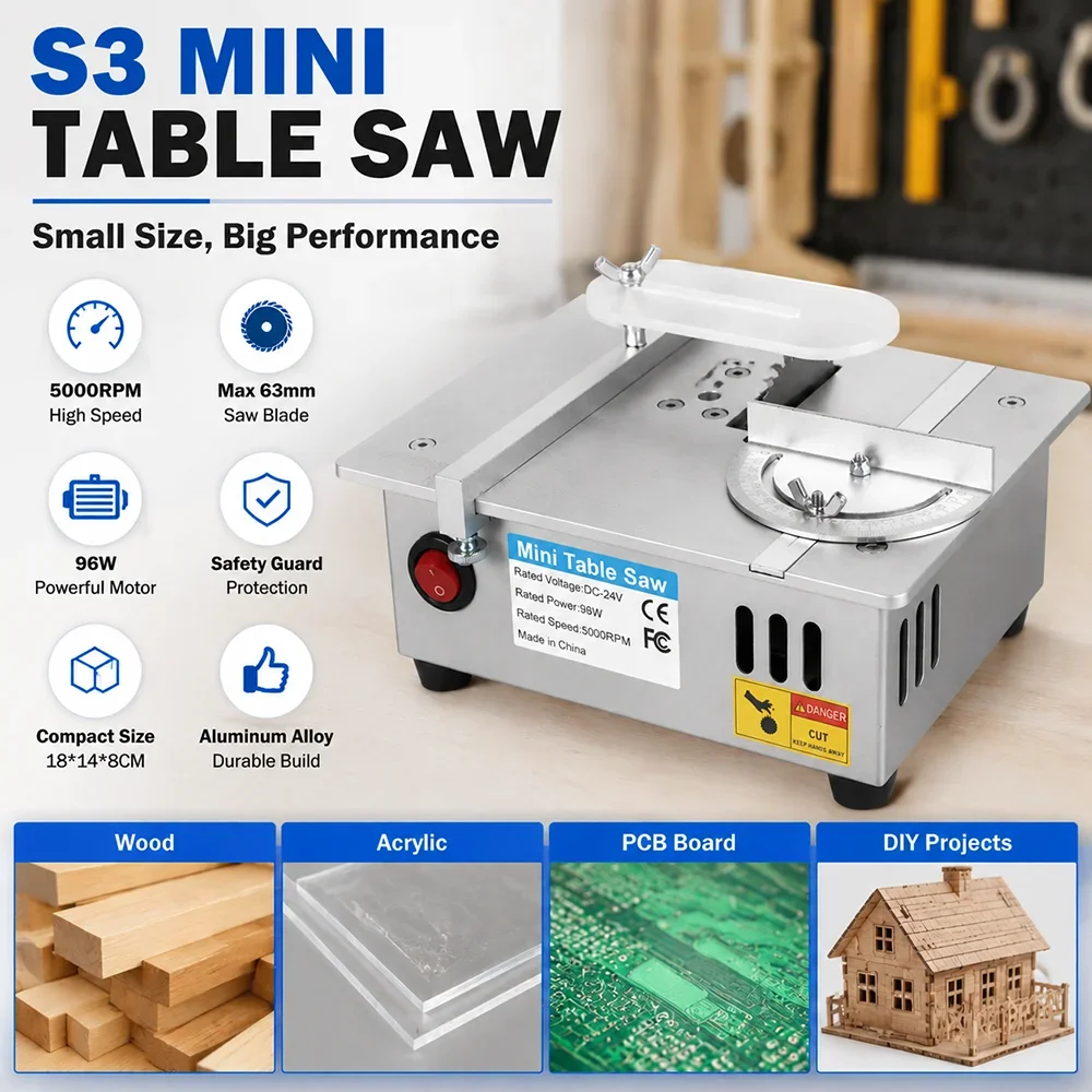 TUNGFULL Mini Table Saw Desktop Electric Saw Multi-Functional Woodworking DIY Cutter for Home Crafts and Model Making
