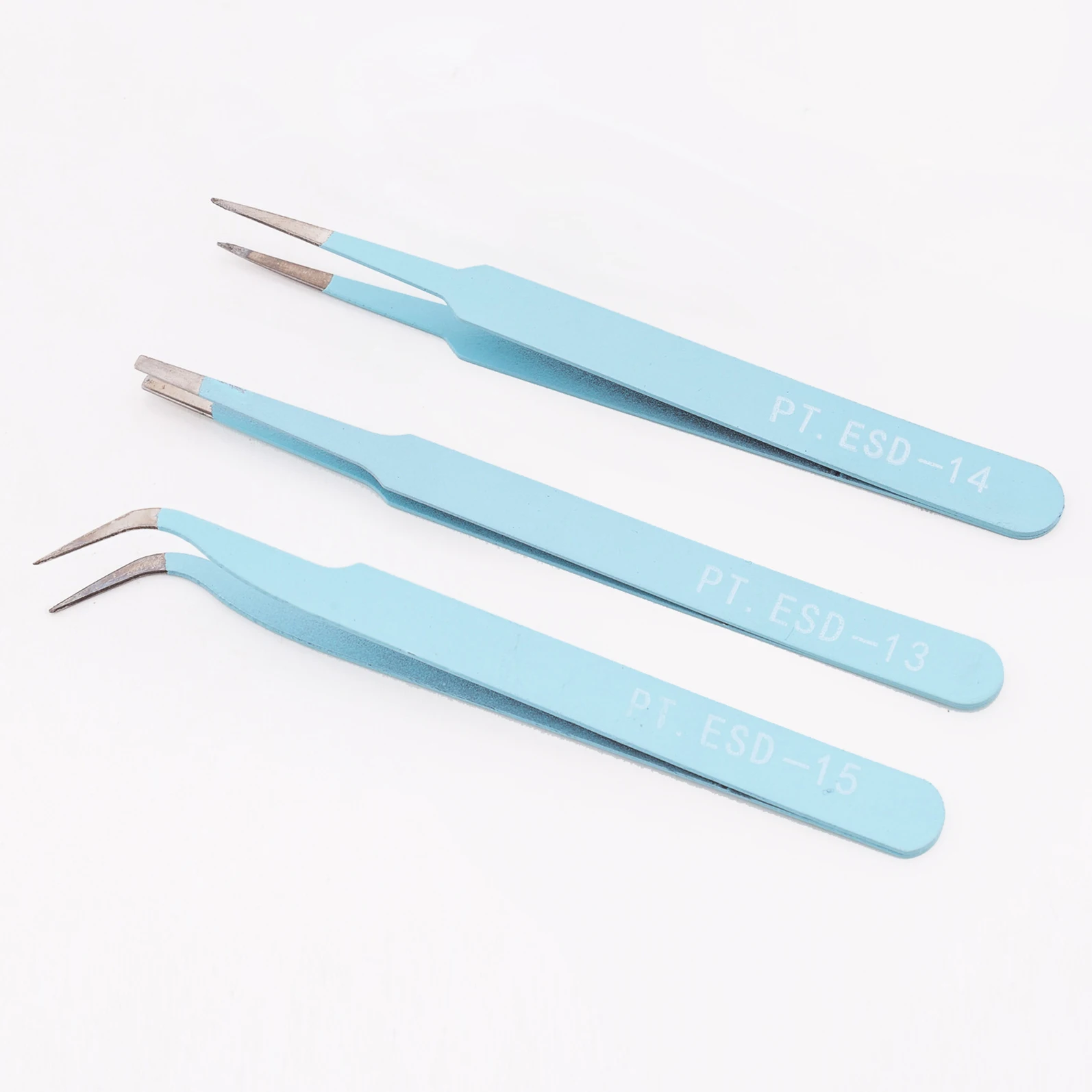 Pink blue tweezers straight end elbow flat head ESD anti-static tweezers beauty nail DIY plastic tweezers