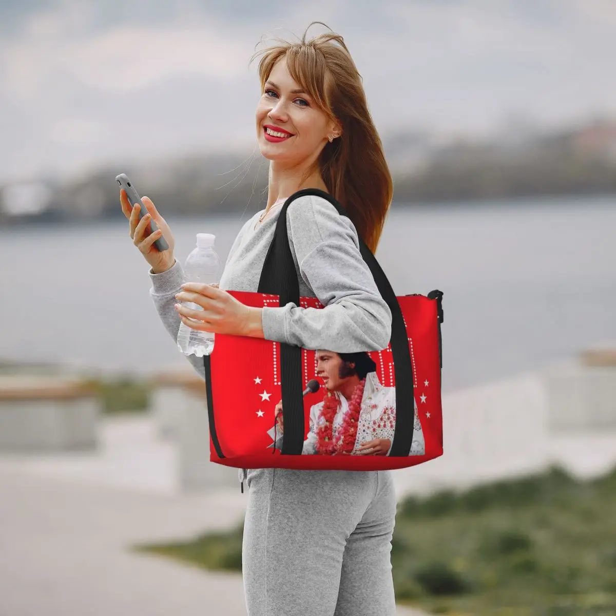 Borsa tote personalizzata Elvis e Rock King da donna Borsa da viaggio a tracolla da spiaggia per cantante americana di grande capacità