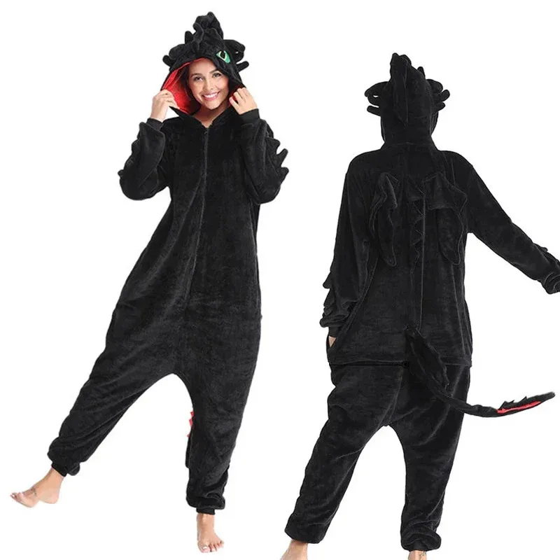 Dragon White Black Adult Unisex Flannel Pajamas Anime Cosplay Costume Train Your Night Fury Sleepwear E46762AC