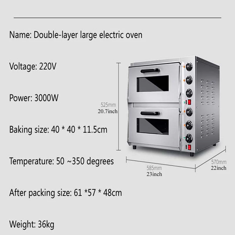 Attrezzatura per la cottura della cucina in acciaio inossidabile a doppio piano con forno per pizza elettrico commerciale