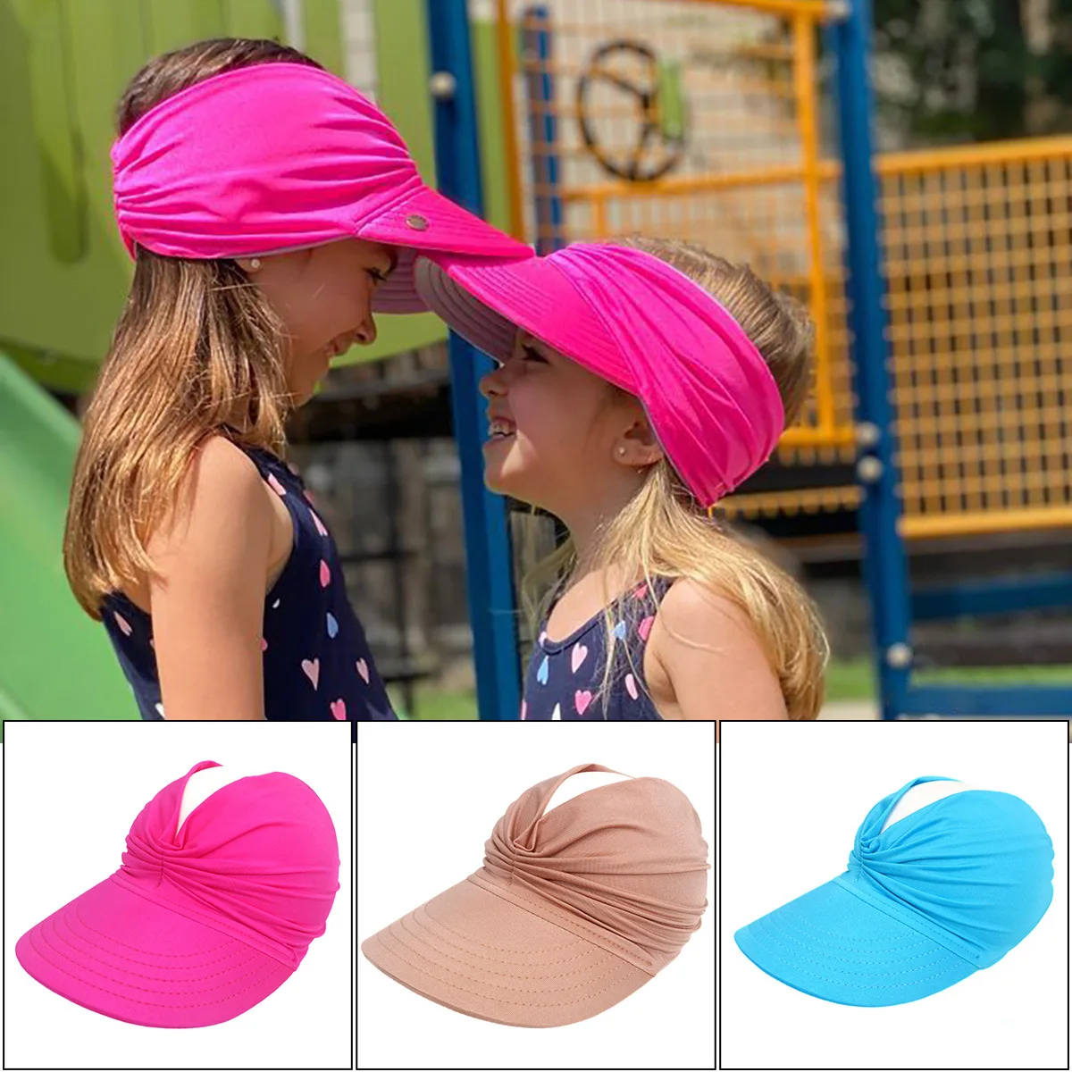 Kids Sun Visor Hat Wide Brim Summer UV Protection Beach Sport Cap For Children Girls Boys Packable Summer Beach Hats