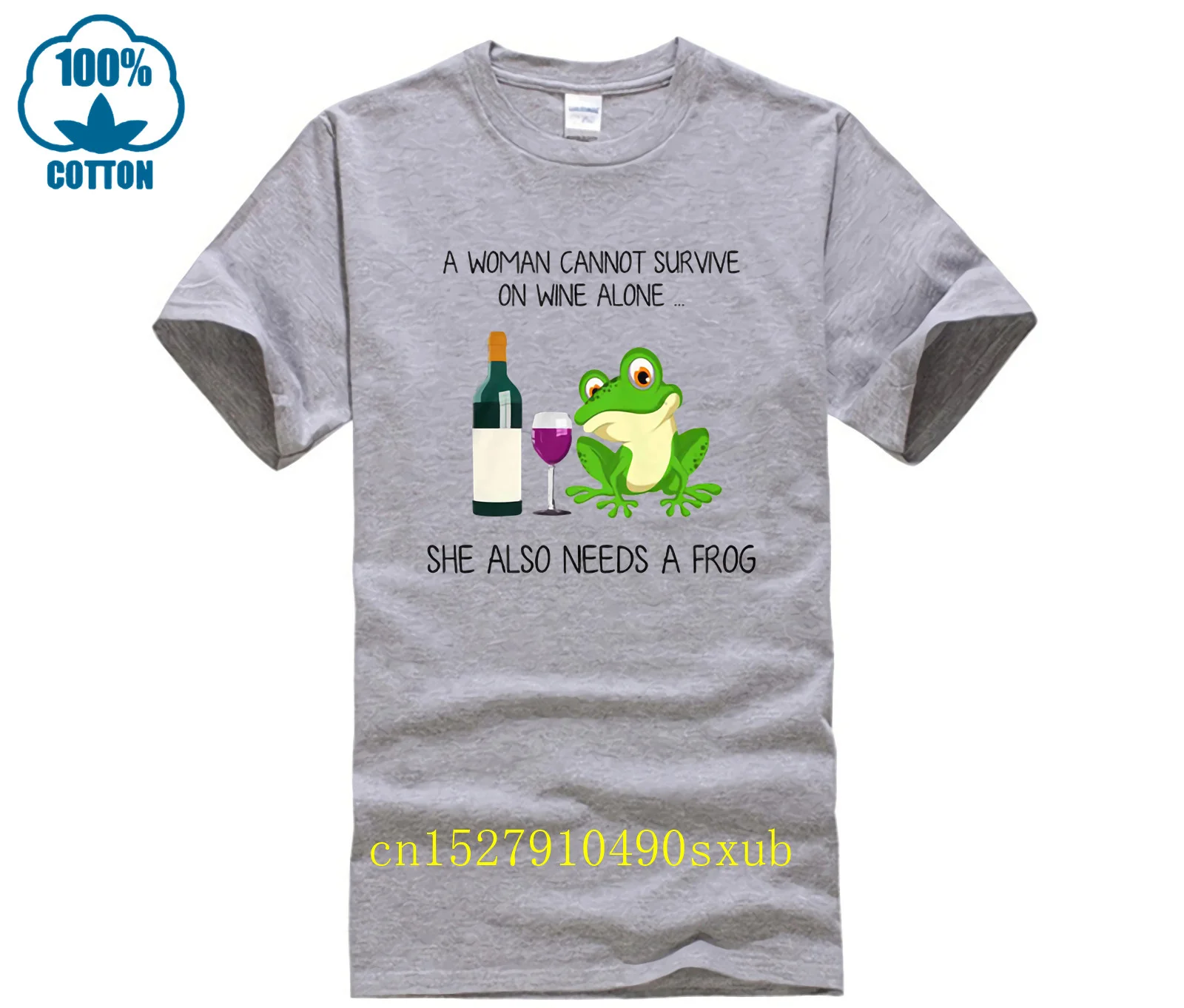 Una mujer no puede sobrevivir solo con vino, también necesita una camiseta de moda de rana para hombre