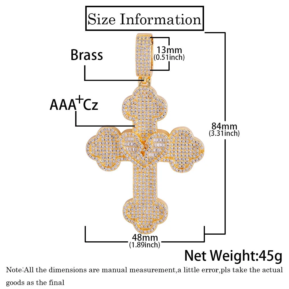 สไตล์ใหม่ขนาดใหญ่ Hip Hop 5A CZ Iced Out Diamond Love Heart สีขาวทอง Cross จี้สร้อยคอสําหรับหญิงชาย