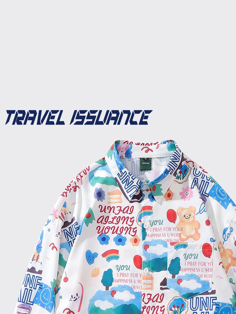 

Travel Issuance Fun Graffiti Cartoon Long Sleeve Shirt Loose Fit Unisex Balloon Print Clothing Item for Men And Women