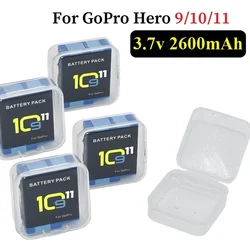 GoPro Hero 11 10 9 용 배터리 또는 충전기, 보호 케이스 포함, 카메라 액세서리, 2600mAh