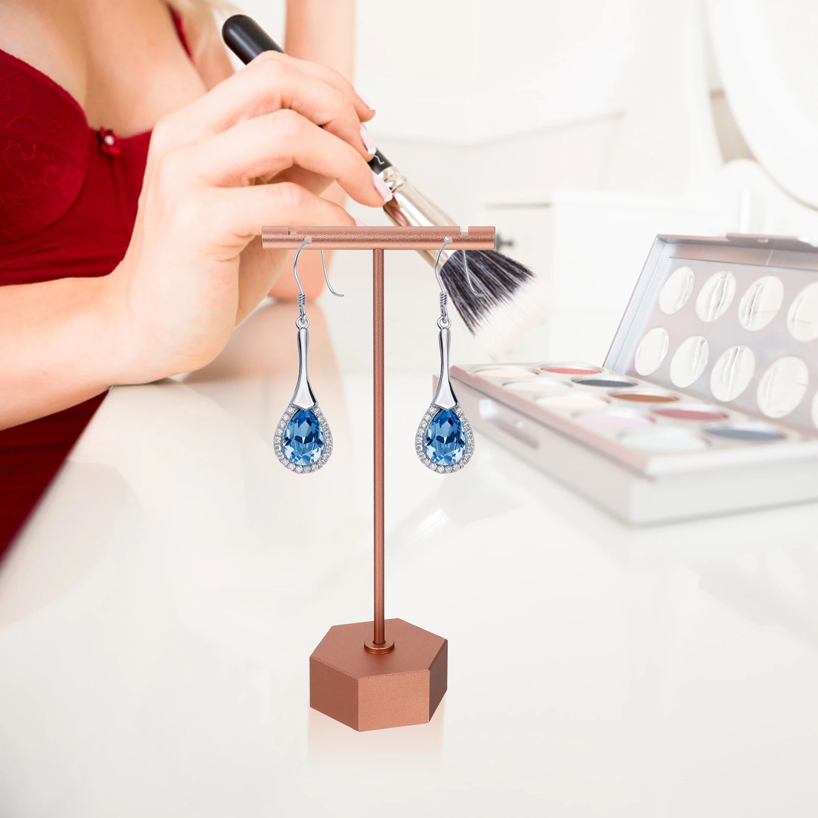 

Rose Gold Jewelry Display Rack L Chic Necklace Holder Stylish Storage Stand Easy Install Exquisite Finish