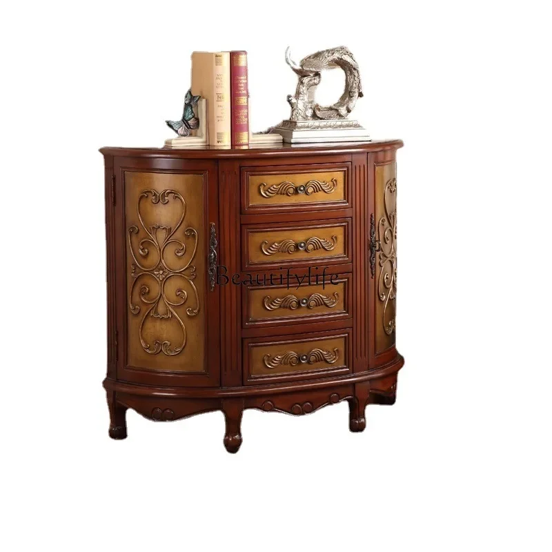

LD6European and American entrance cabinets, carved gold-painted walnut-colored living room storage decorative cabinets