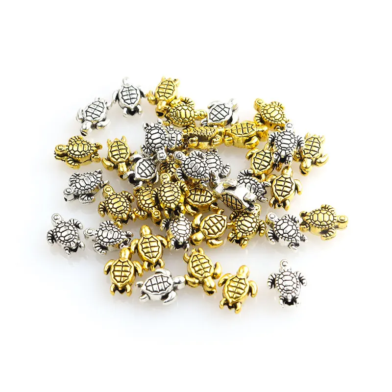 50pcs Mixed Turtle Alloy Spacer Beads Charms Gold Silver Color Small Hole Loose Beads For DIY Jewelry Bracelet Accessories Gifts