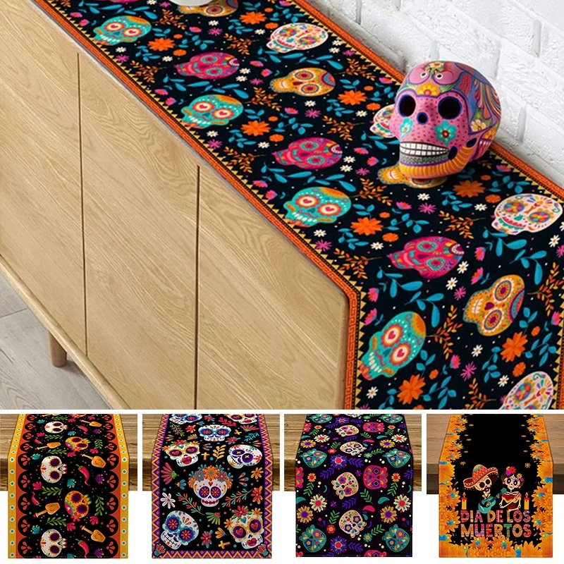 Mexican Day of The Dead Halloween Decoration Halloween Table Runner Party Tablecloth Wedding Desktop Decor Room Decor
