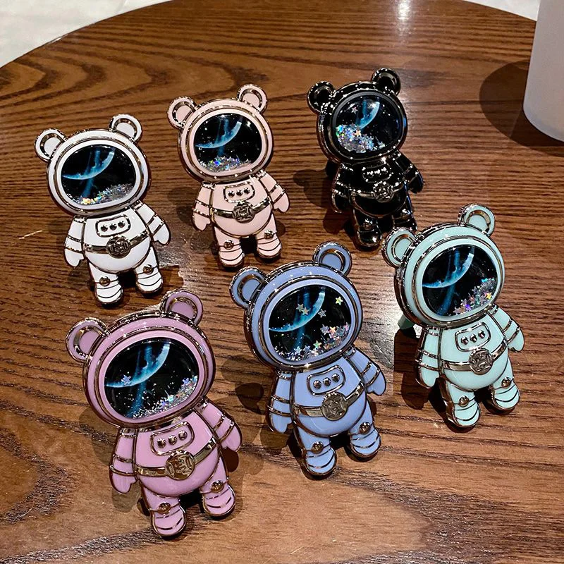 

Cartoon Astronaut Bear Foldable Desktop Bracket Cute Liquid Accessories Universal Phone Stand Shiny Glitter Quicksand Holder